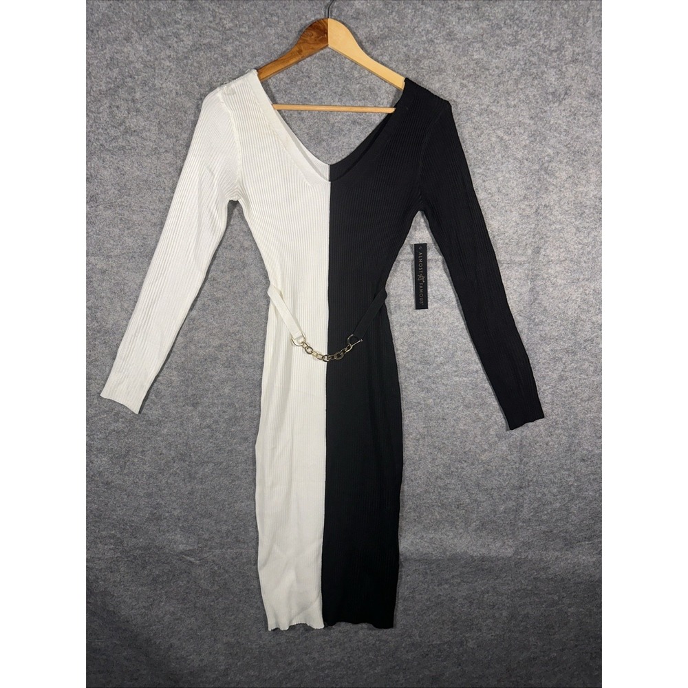 [almost famous] color block ribbed Gold Chain‎ knit sweater dress White Black M